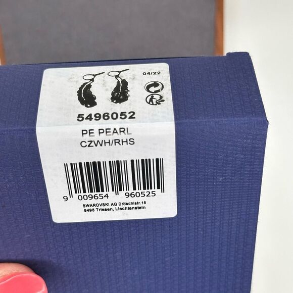 Swarovski Feather Drop Earrings with Pearl Accent | Silver Tone CZ Style 5496052 - Picture 6 of 9